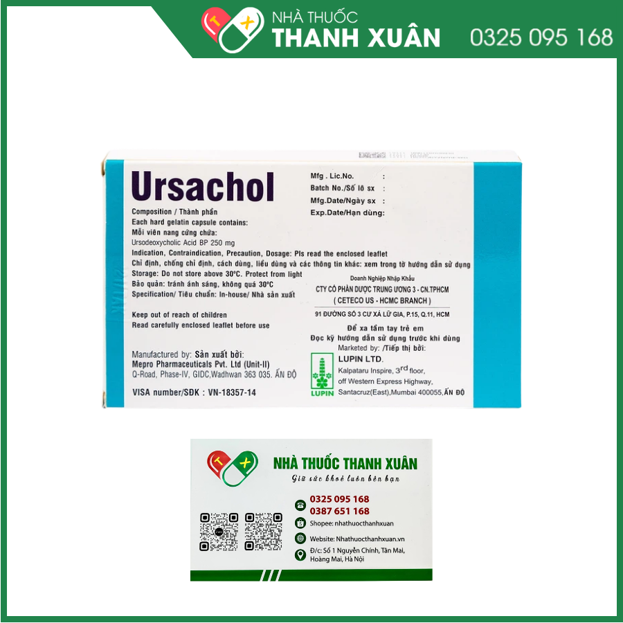 Ursachol 250mg trị xơ gan mật nguyên phát